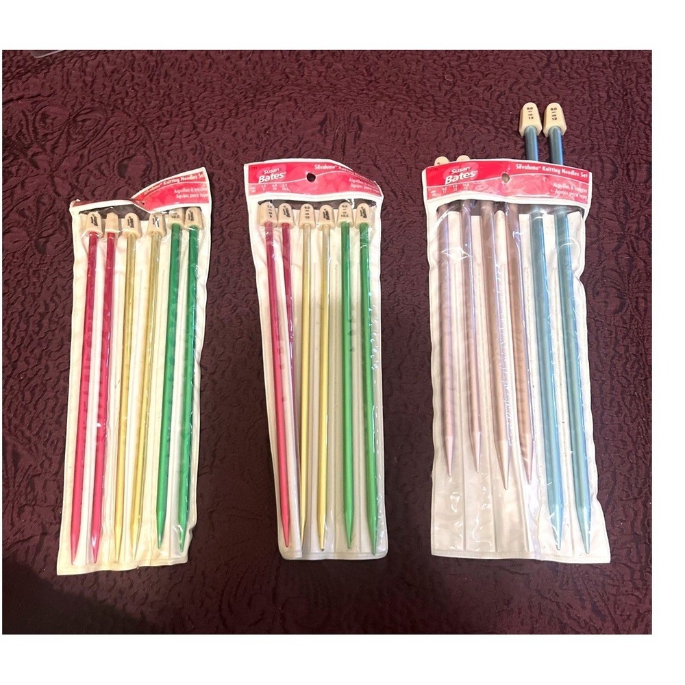 Vintage Susan Bates Silvalume Knitting Needle Sets 11191 11192 11193 Lot of 3